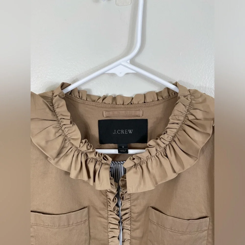 J.Crew Khaki Tan Ruffle Chino Jacket Cotton Casual Size 2 - Picture 8 of 14